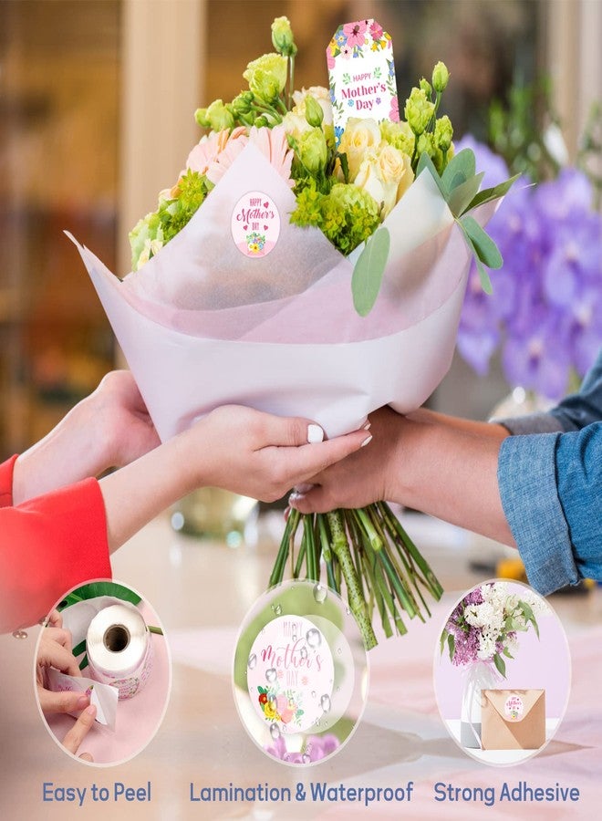 TREACLUB 600PCS Happy Mother's Day Gift Tags and Stickers, 4 Styles Floral Hanging Labels with String 500PCS 1.5” Adhesive Labels for Mother's Day Business Personal Decorative Gift Wrapping - Image 4